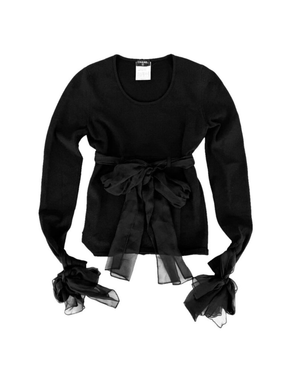 Chanel Top Ribbon Long Sleeve Black Silk Fall Winter 38